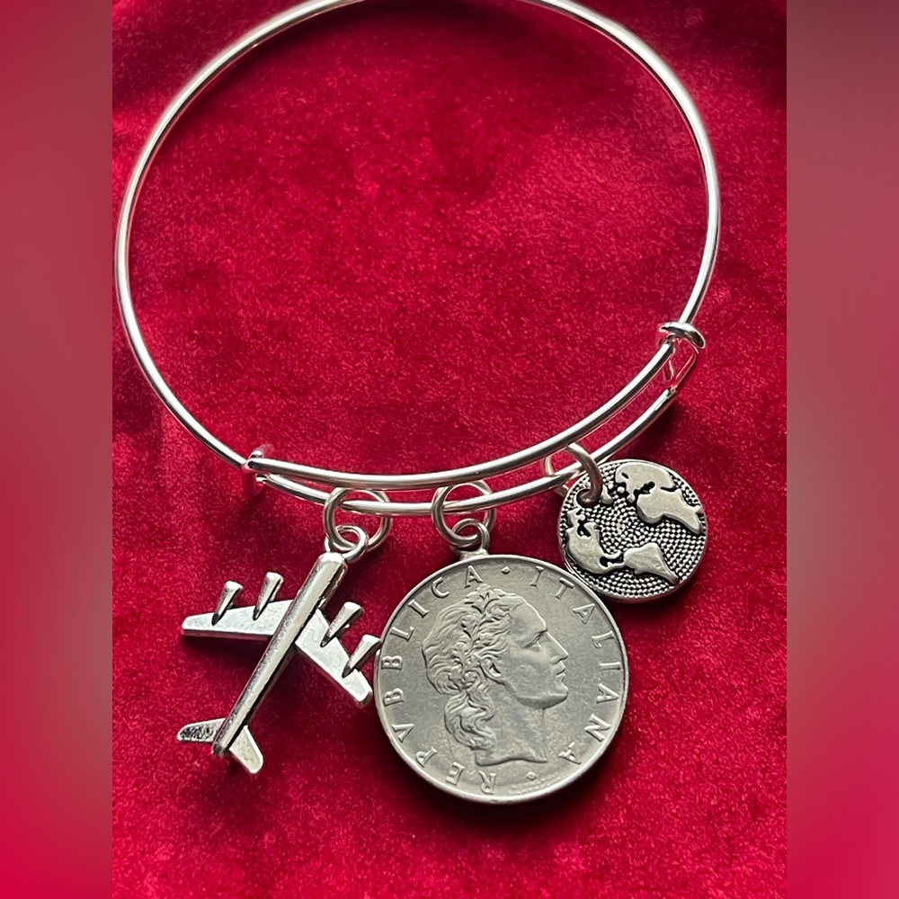 Noteworthy unique Italy coin bangle bracelet with charms